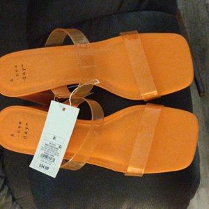 Size 8 1/2 orange 3" heel sandals